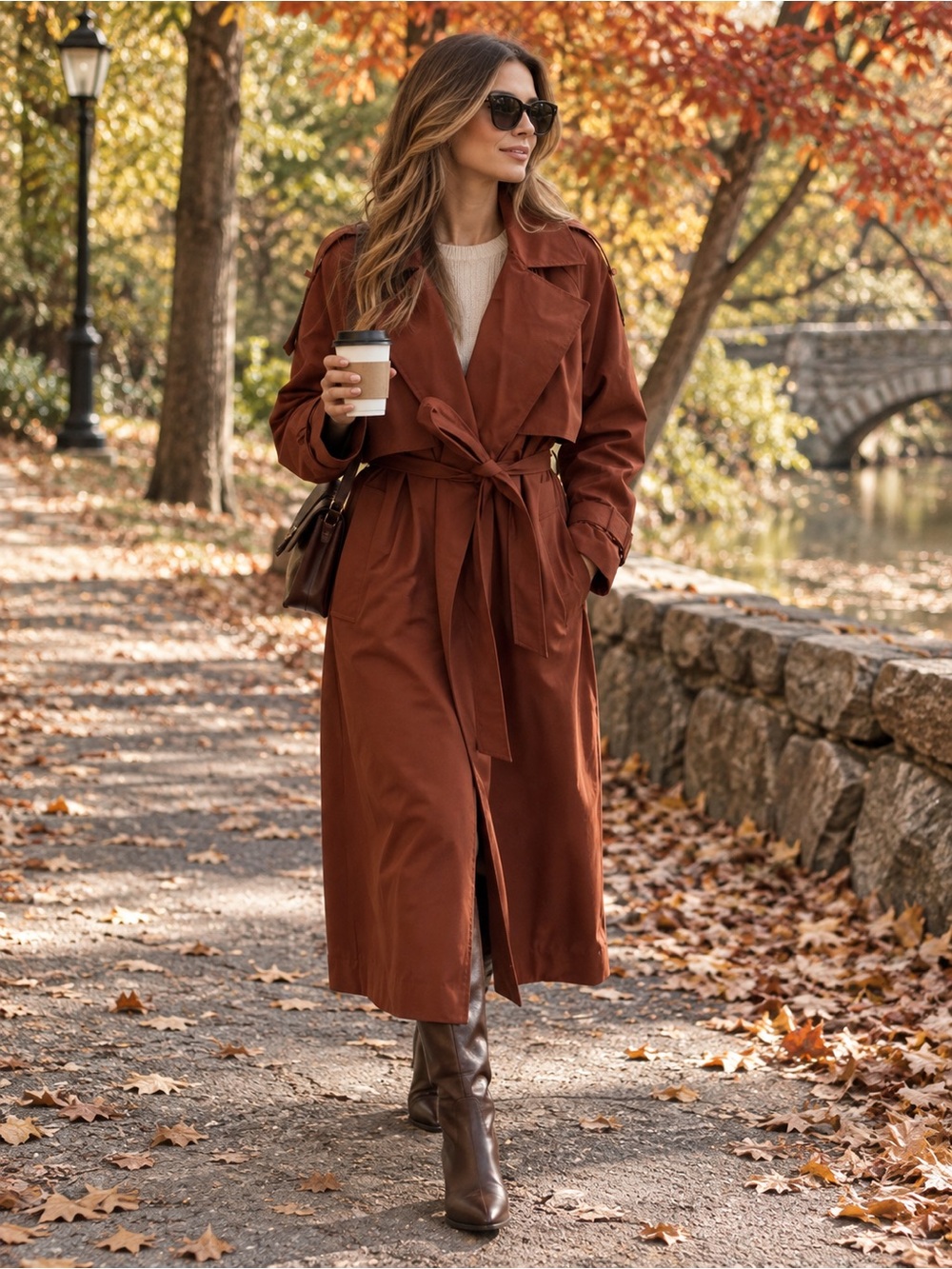 CALIA by Carrie Underwood Rust Tie-Waist Trench Coat